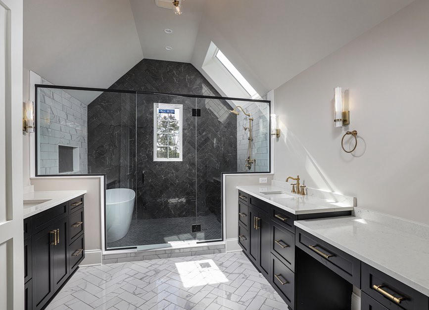 PGH Luxury Custom Home Builder - Beautiful views of this stunning white and black owners bathroom
