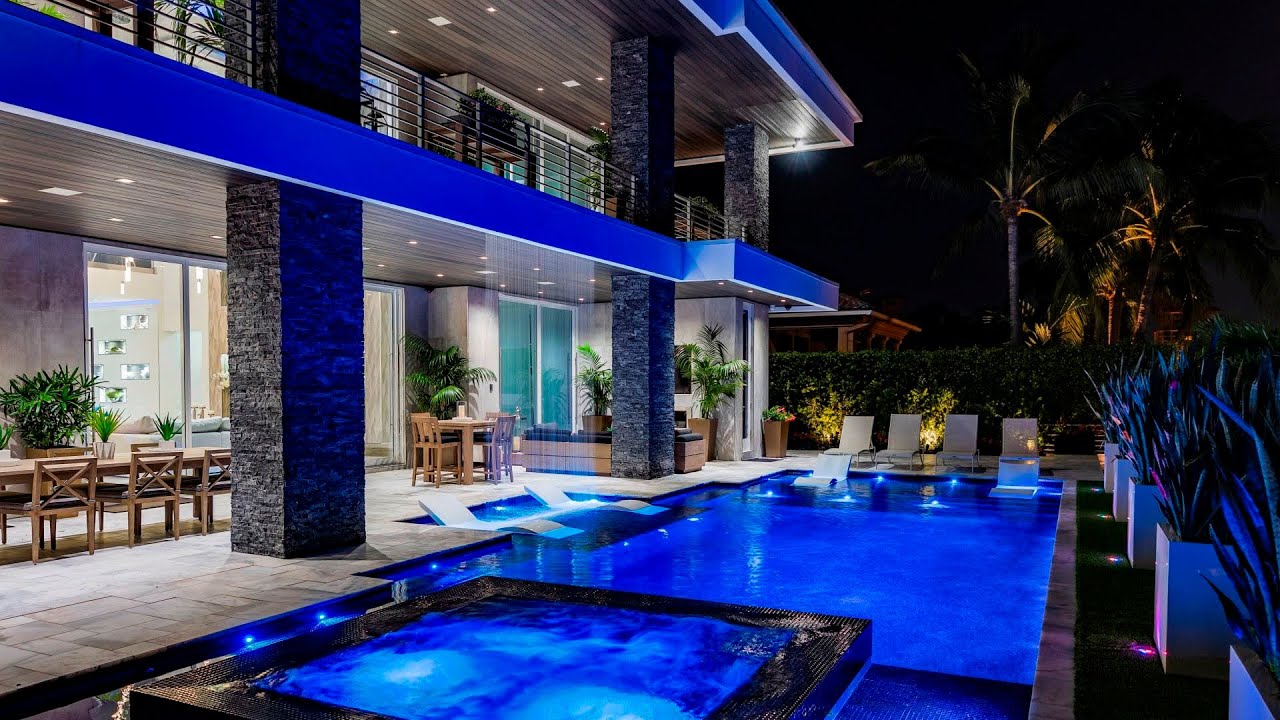 This $12900000 Modern Home In Fort Lauderdale Has A Majestic Waterfall Resort Style Pool